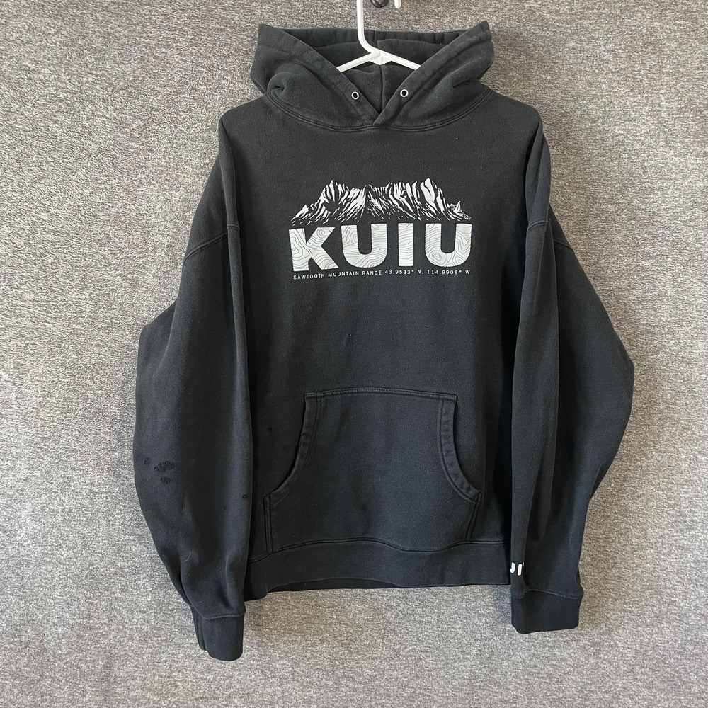 KUIU Hoodie Mens XL Black Pullover Fleece Sawtooth Mountain Graphic Sweatshirt